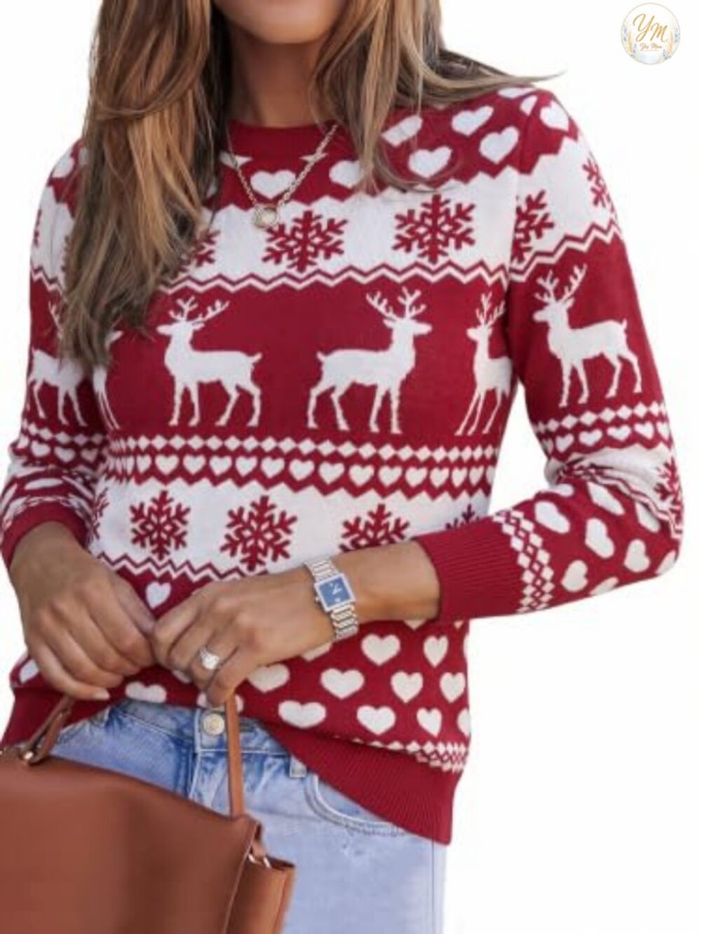 Wool Blend Crew Neck Fair Isle Pullover Sweater Holiday